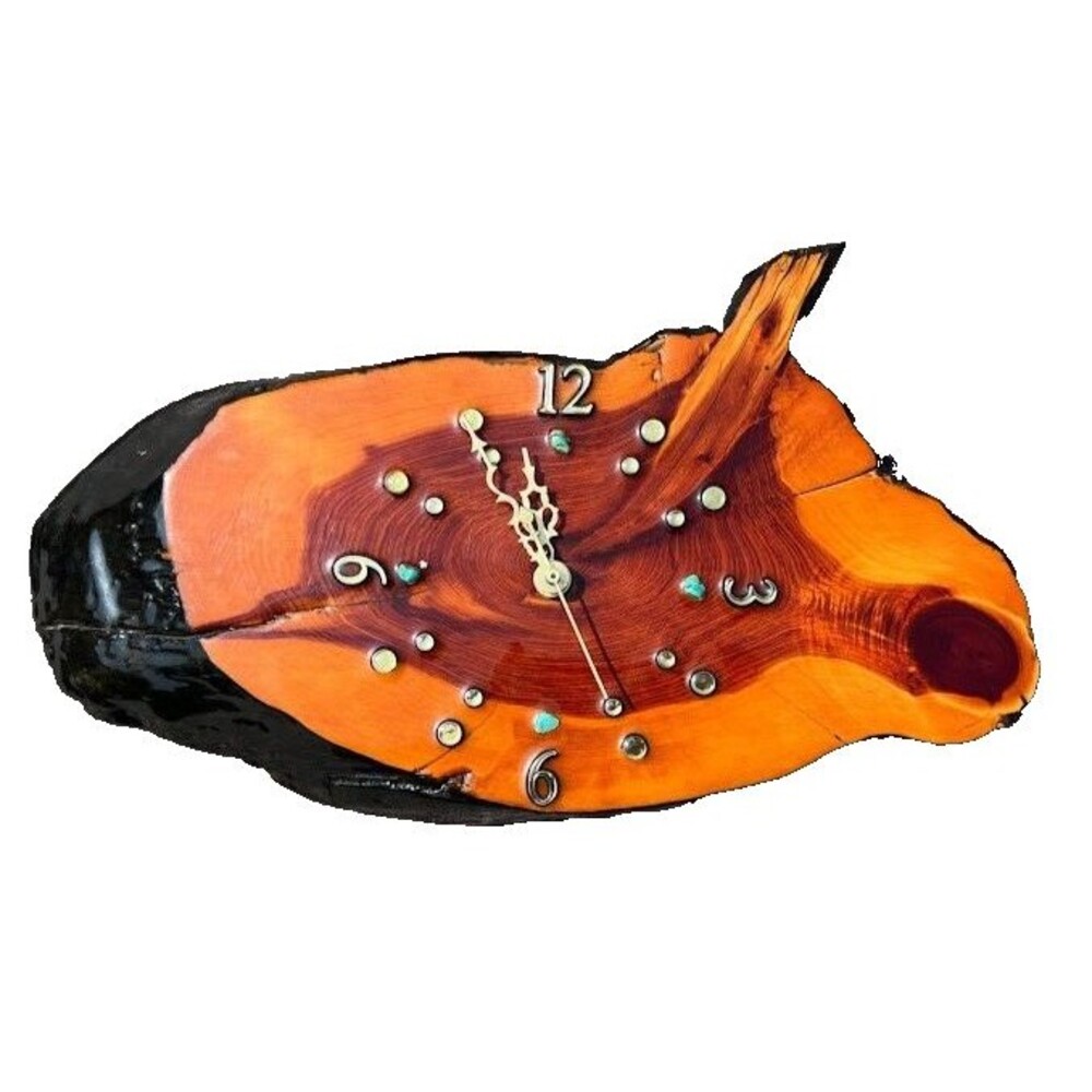 Cedar Lacquered Natural Wood Wall Clock Bird Shaped Analog WORKING 15" x 7.25"